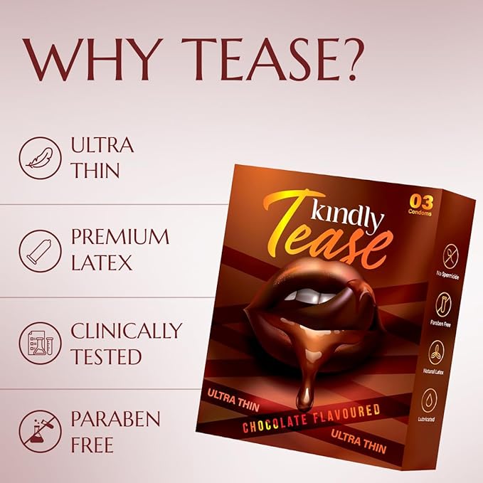 Kindly Tease Ultra Thin Chocolate Condoms For Men, Pack Of 3 - Paraben Free, Safe & Comfortable