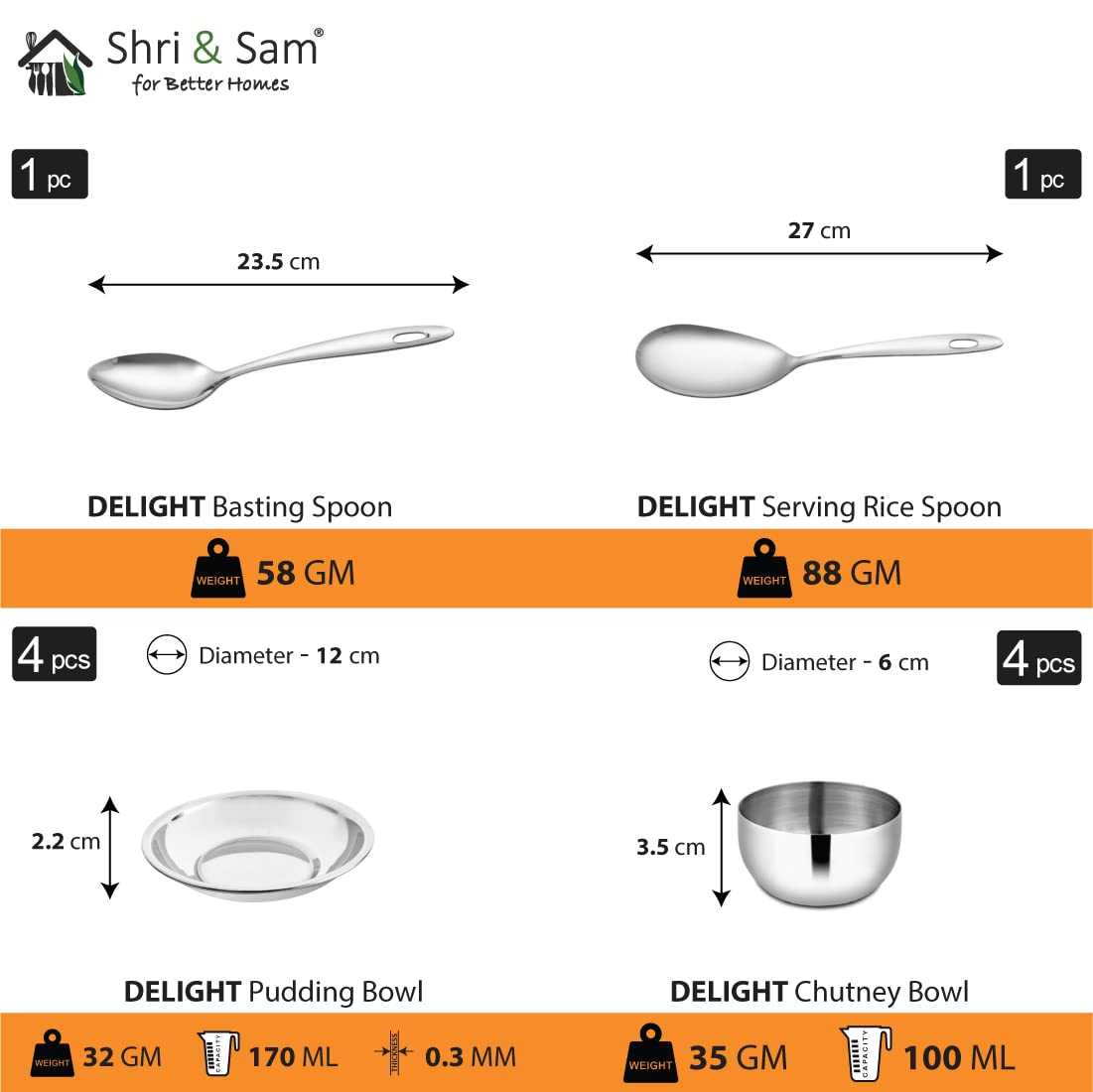 Stainless Steel Delight Solid Dinner Set Of 42 Pieces, Silver | Easy To Clean & Dishwasher Safe