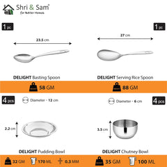 Stainless Steel Delight Solid Dinner Set Of 42 Pieces, Silver | Easy To Clean & Dishwasher Safe