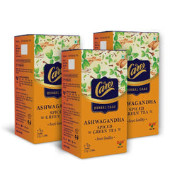 Care Ashwagandha Spiced Herbal Care Green Tea - 3 Packs X 25 Sachets | Organic Desi Kahwa With Tulsi, Ginger, Cinnamon - Ayurvedic Indian Kadha For Detoxification | Whole Loose Leaves Blend