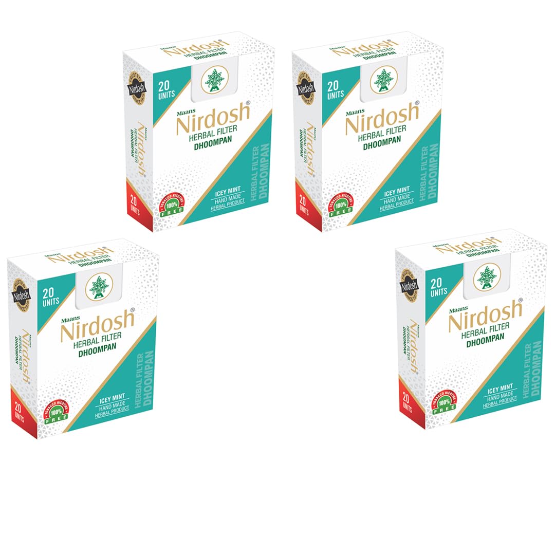 Icey Mint Flavored Herbal Filter Dhoompan Sticks - Pack Of 4X 20 Pcs Herbal Cigarette | Bidi Sticks Rolled In Tendu Leaves, Non-Addictive Sticks - Tobacco Free & Nicotine Free