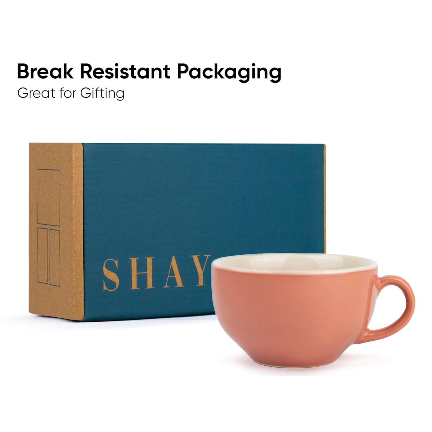 Large Ceramic Coffee Cup Set Of 2 - Pink, 350ml Each | Cappuccino Cup With Glossy Finish - Large Ceramic Coffee Cup | Premium Stoneware Coffee Cup - Microwave Safe, XL Cuppa