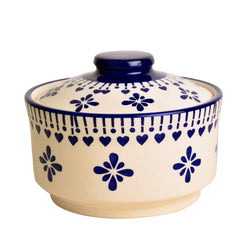 Hand Painted Ceramic Serving Donga With Lid Set Of 3 - Blue & White, 900ml, 500ml & 300ml | Dinner Serving Casserole Set