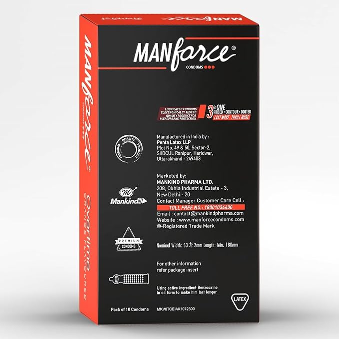 Manforce Overtime 3 In 1 Orange Flavour Condoms, 10 Count