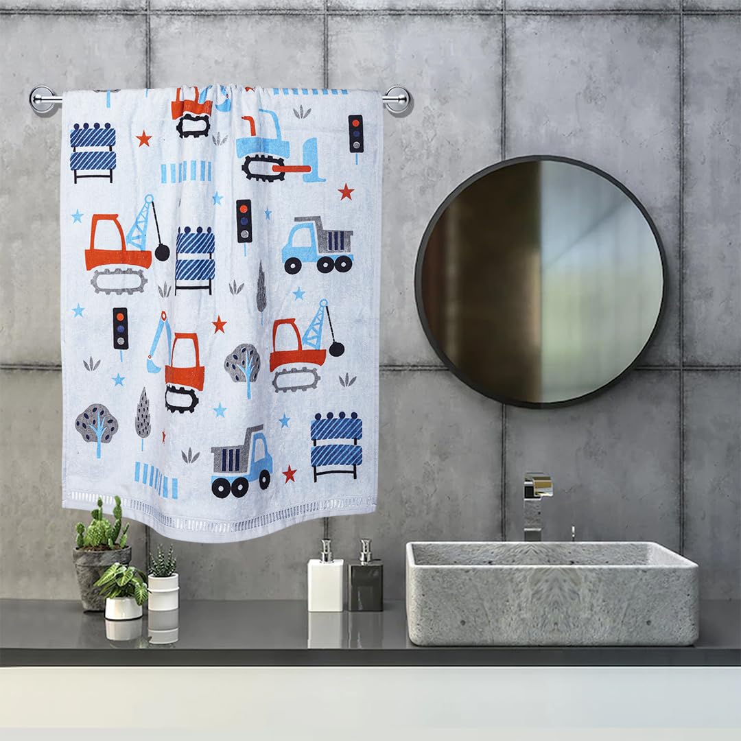 Rangoli 100% Cotton Kids Bath Towel 400 Gsm | Super Soft & Highly Absorbent, Anti-Bacterial & Anti-Odour, Multipurpose Towels (Blue)