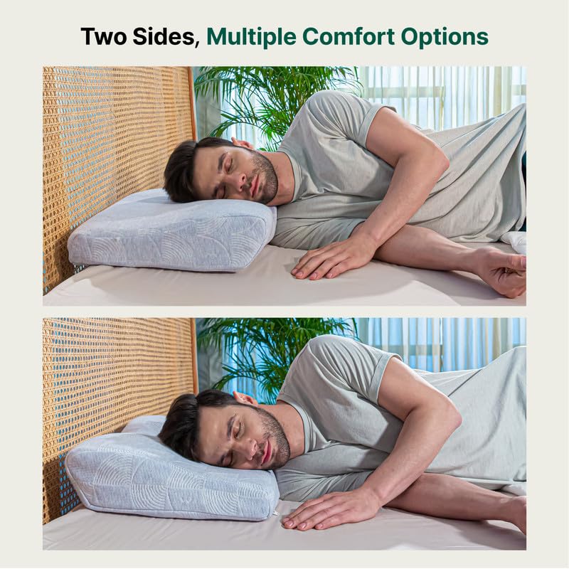 Cervical Pillow For Neck & Shoulder Pain, Memory Foam Pillow For Sleeping, Sky-Blue - Standard Size | Ergonomic Pillow For Head Pain & Back Pain Relief - Adjustable Pillow, Washable Cover