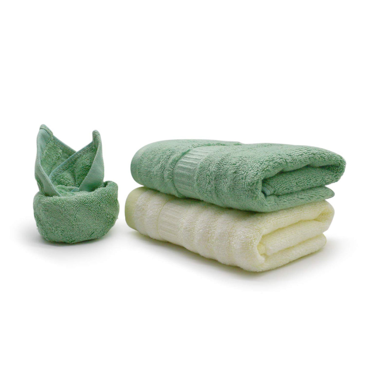 Mush Bamboo Hand Towels 600 Gsm | 100% Bamboo Gym Towel For Men & Women Workout Ultra Soft, Absorbent & Quick Dry Towel (Cream & Green)- Set Of 2
