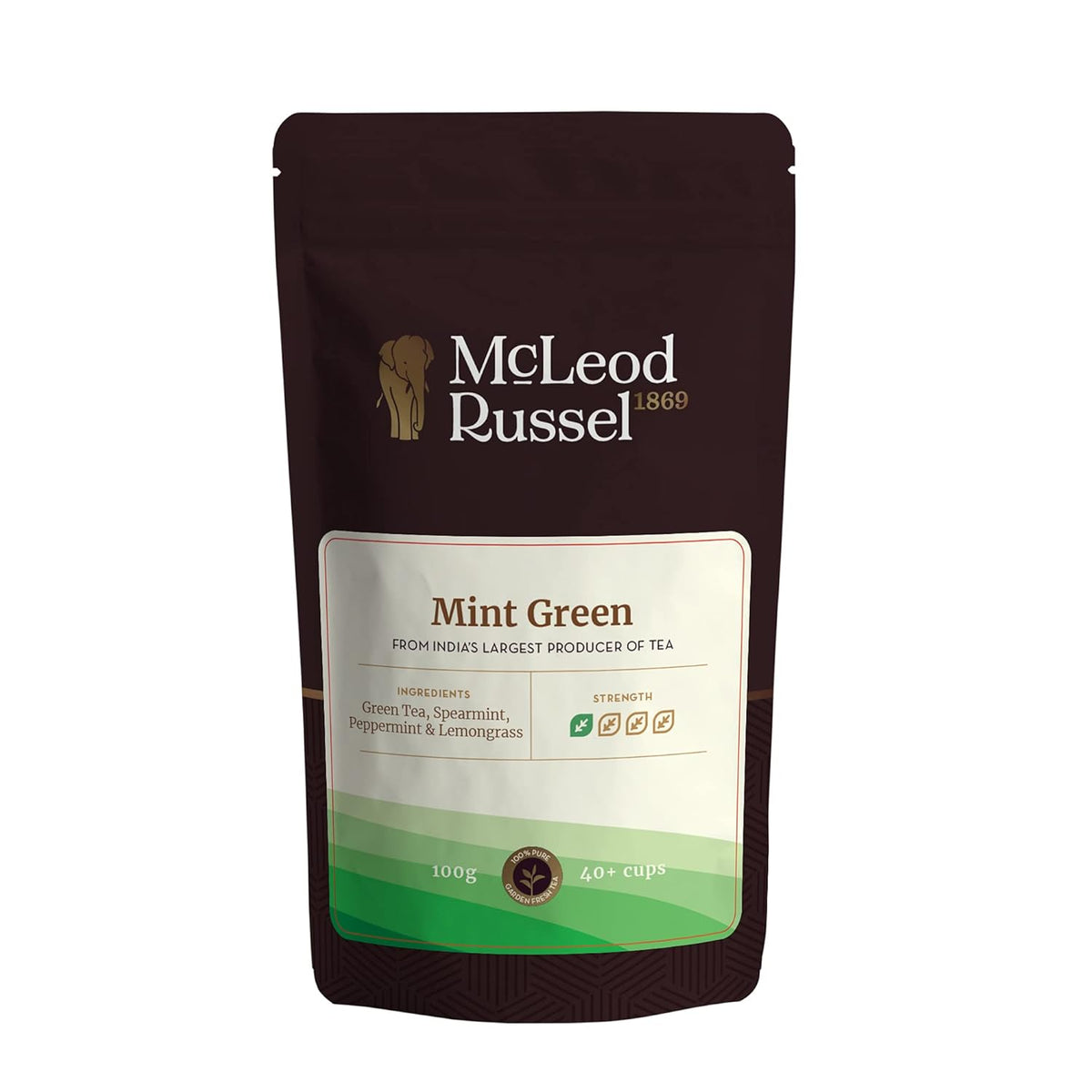 McLeod Russel 1869 Mint Green Tea - 100gm, 3.5 Ounce, 40+ Cups | Refreshing Digestive Drink - Long Leaf Green Tea | Low Caffeine, Post-Meal Cup Iced Tea