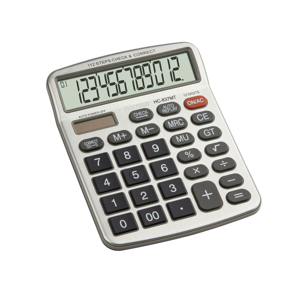Hauser Hc-837mt Desktop Series Electronic Calculator | 12 Digits Calculator | Square Root Function | Big Display & Auto Replay | Dual Power With Solar | 112 Steps Check & Correct | Grey