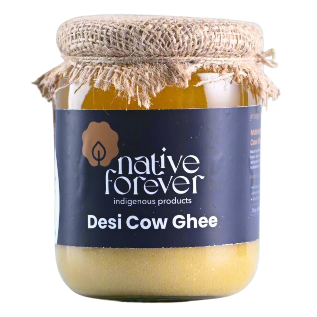 Pure Desi Cow Ghee By Native Forever | Rich In Nutrition Traditional Bilona Method Healthy Curd-Churned Desi Cow Ghee | (500ml) 16.9 Ounce | Jar Pack