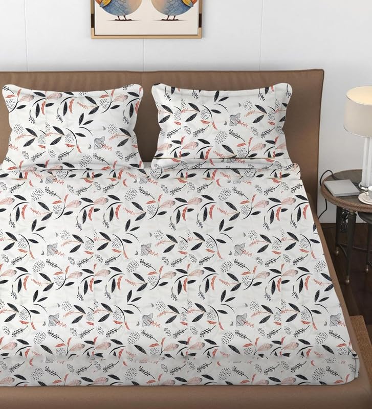 Double Bedsheet For Queen Size With 2 Matching Pillow Cover - 90 X 100 Inches, White & Black | Breathable & Durable, Soft Touch & Perfect For All Seasons