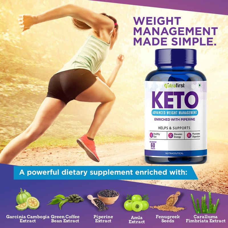 Nutrafirst Keto Advanced Tablets For Men & Women With Garcinia Cambogia & Green Coffee Extract, Gluten - Free, Loss For Weight Management, Energy Boost | 60 Tablets 100gm 0.2lbs