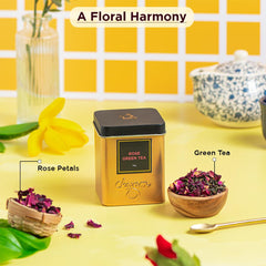 Chayam Rose Green Tea - 50gm Tin, 1.7 Ounce | Rose Tea With Real Dried Rose Petals & Whole Leaf Green Tea - Low Caffeine - Refreshing & Aromatic Green Tea