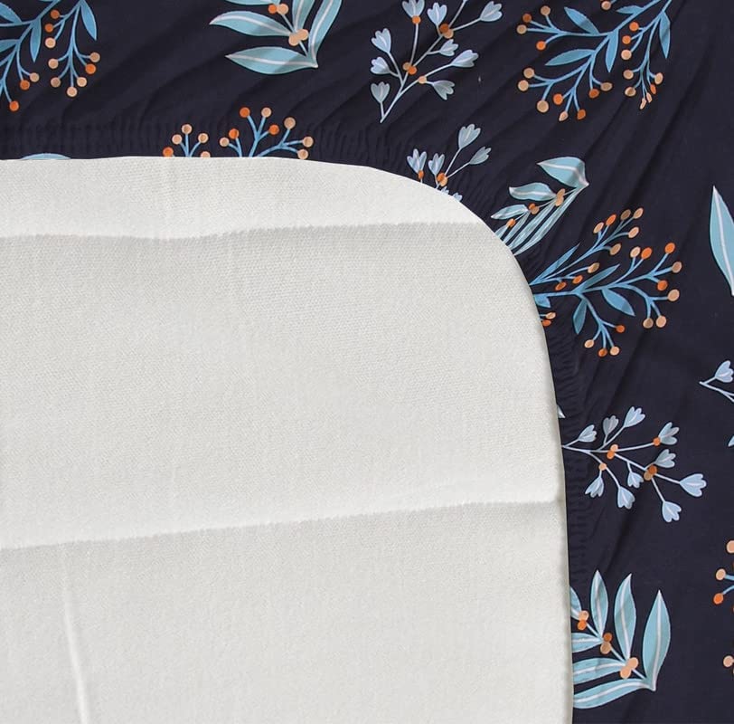 Glace Cotton Single Bedsheet Elastic Fitted With 2 Pillow Cover - 48x78x8 Inches, Black & Blue | Soft Touch To Skin | Perfect Ideal For House, Hotel, Guest House Bedsheet