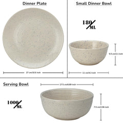 Handcrafted Ceramic Stoneware Dinner Set Of 20 Pcs With Serving Bowl Set - Ivory White | 6 Dinner Plates, 10.6 Inch Each + 12 Salad Bowl, 180ml Each+ 2 Serving Bowl, 1000ml Each | Serving For 6