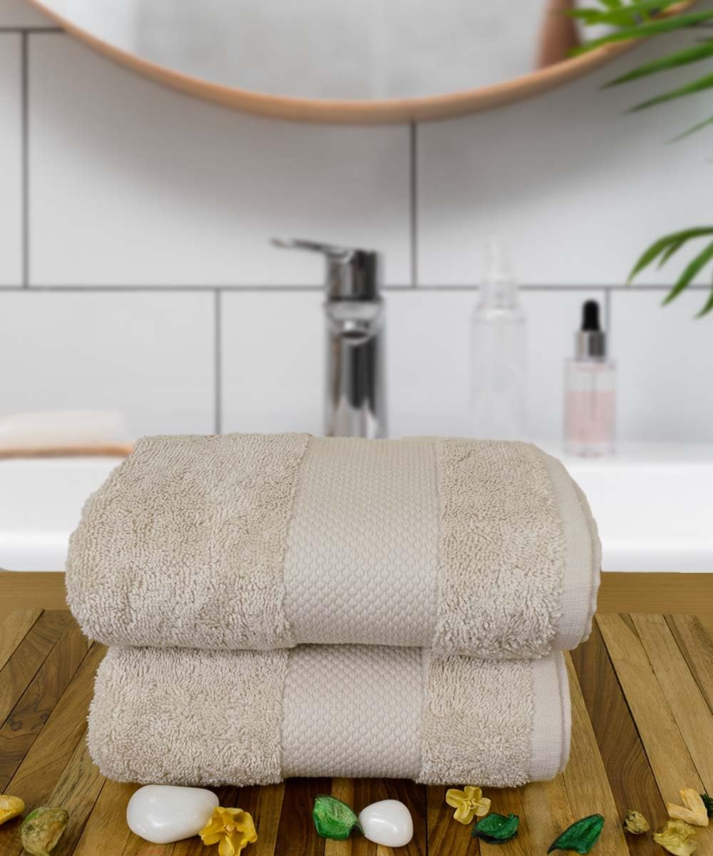 Rangoli Soft Absorbent Durable Towels Earthly Egyption Cotton Plush Oversized Small Size Bath Towel 600 Gsm (Beige)- Pack Of 2