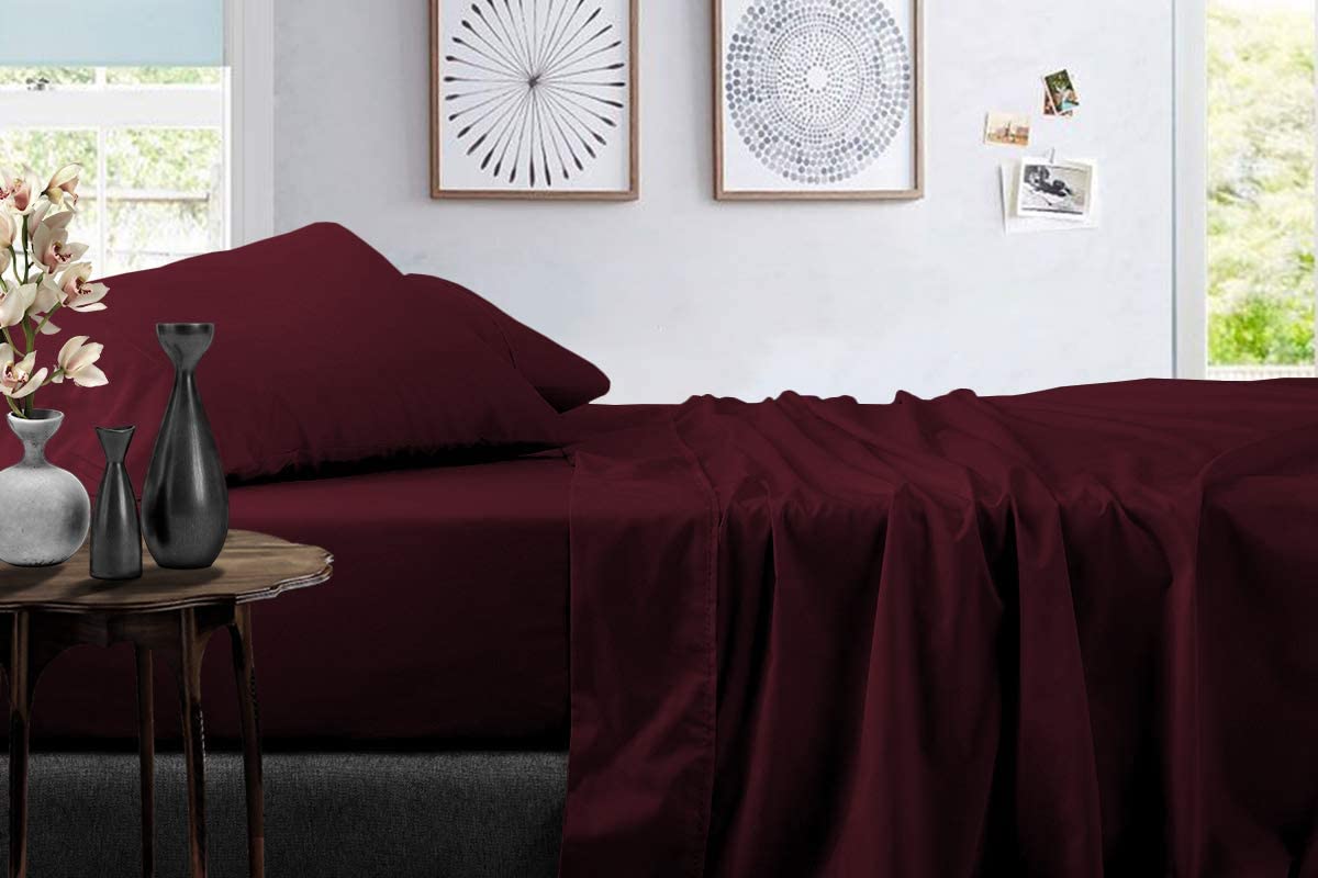 Microfiber Bedsheet With 1 Pillow Cover - Size 60 X 90 Inches, Wine | 300 Thread Count - Smooth, Breathable, Comfortable Single Bedsheet