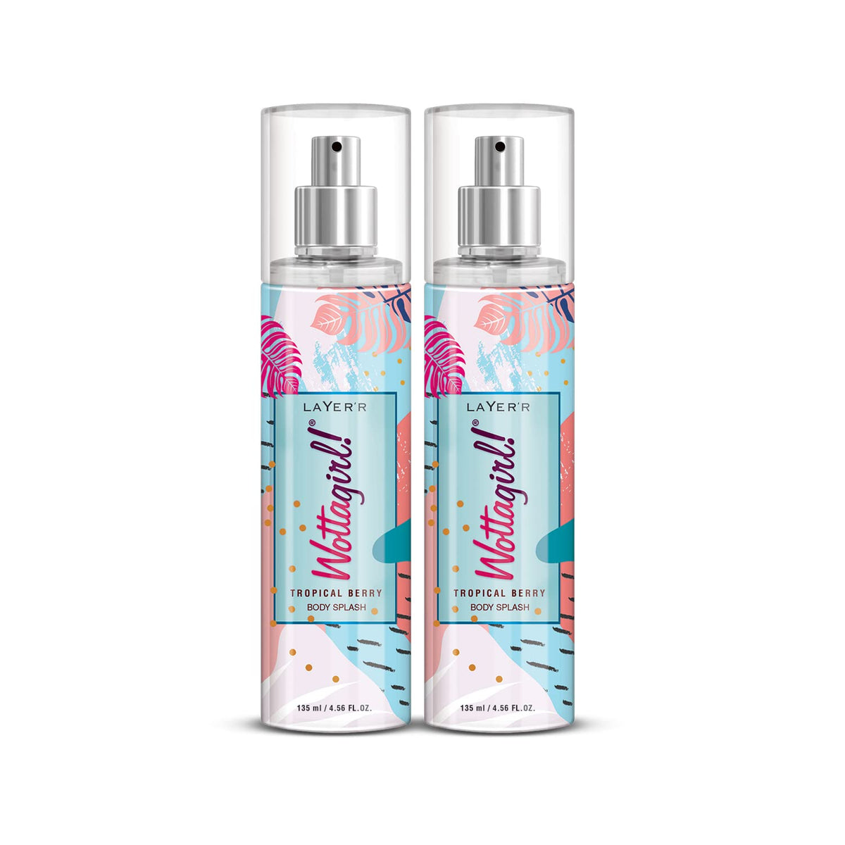 Layer'r Wottagirl Tropical Berry Body Splash For Women | Long Lasting Fresh Fragrance 135ml Each 4.56 Fl.oz. Combo Of 2