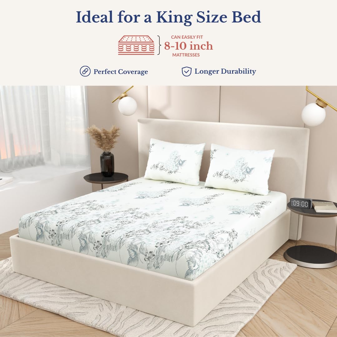 Super King Pure Cotton Bedsheet With 2 Pillow Covers | 108 × 108 Inches, Cream & Black | Soft Breathable Floral Design Bedding | Comfortable Sleep All Year