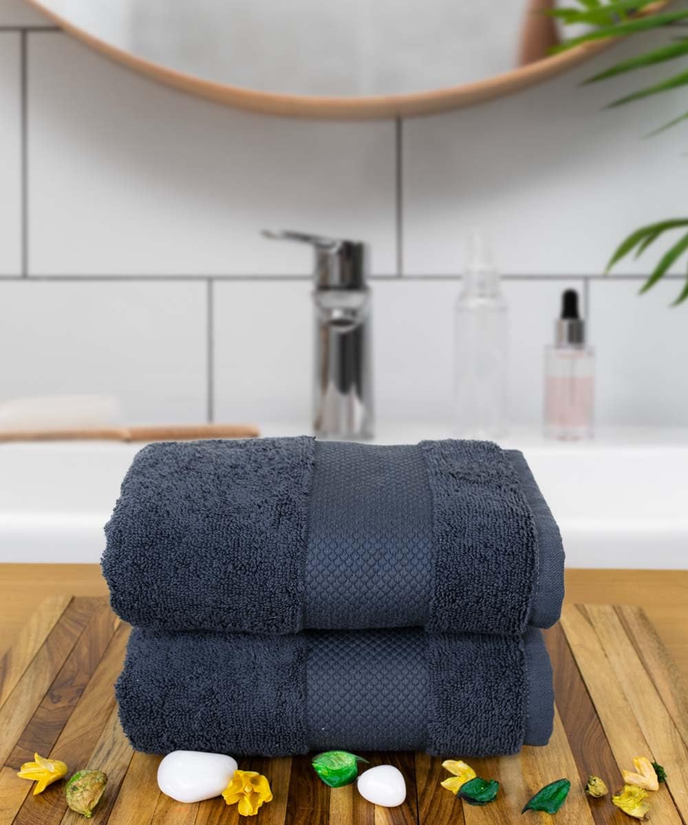 Rangoli Soft Absorbent Durable Towels Earthly Egyption Cotton Plush Oversized Small Size Bath Towel 600 Gsm (Charcoal)- Pack Of 2