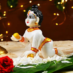 Laddu Gopal Idol, Bal Gopal, Lord Krishna Statue, Resin, White, Idol - 5.5 Inch, Religious, Decorative, Baby Krishna Murti, All Occasion