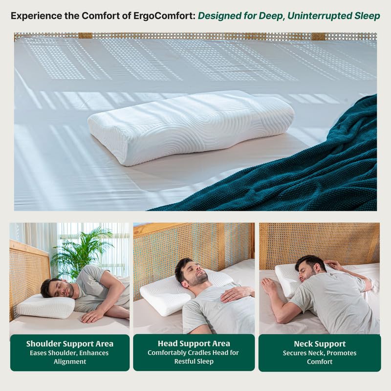 Orthopedic Memory Foam Pillow, For Pain Relief, Bed Pillow For Sleeping, White, King Size - 23.5 L X 15 W X 4.3 H Inch | Neck & Back Support For All Sleeping Positions