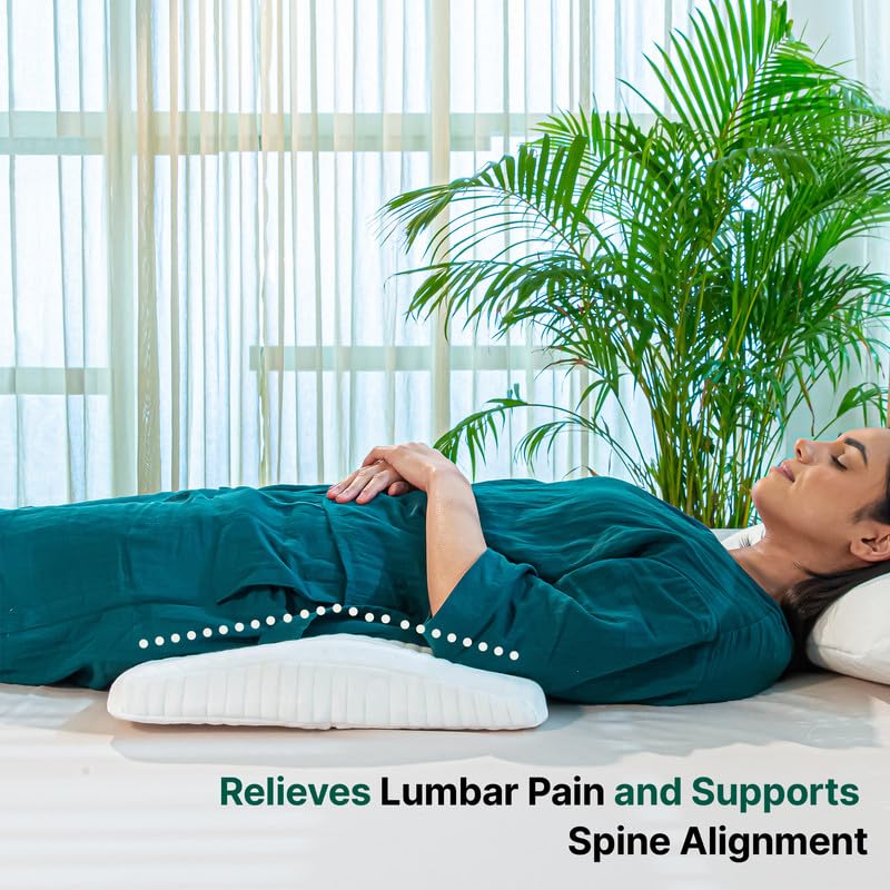 Lumbar Support Orthopaedic Memory Foam Pillow, Bed Pillow For Sleeping, White - 27.5 L X 15.5 W X 2.5 H Inch | Spine Alignment Waist Support | Pillow For Lower Back Pain Relief, Sciatica