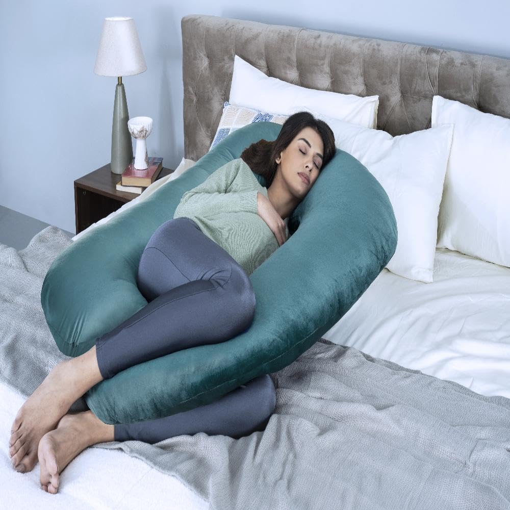 Pregnancy & Nursing Pillow Combo, U Shape Maternity Pillow - Peacock Green | For Pregnancy Sleeping, 5 In 1 Multipurpose Use, Nursing Pillow | For Breastfeeding With Cotton Removable Cover