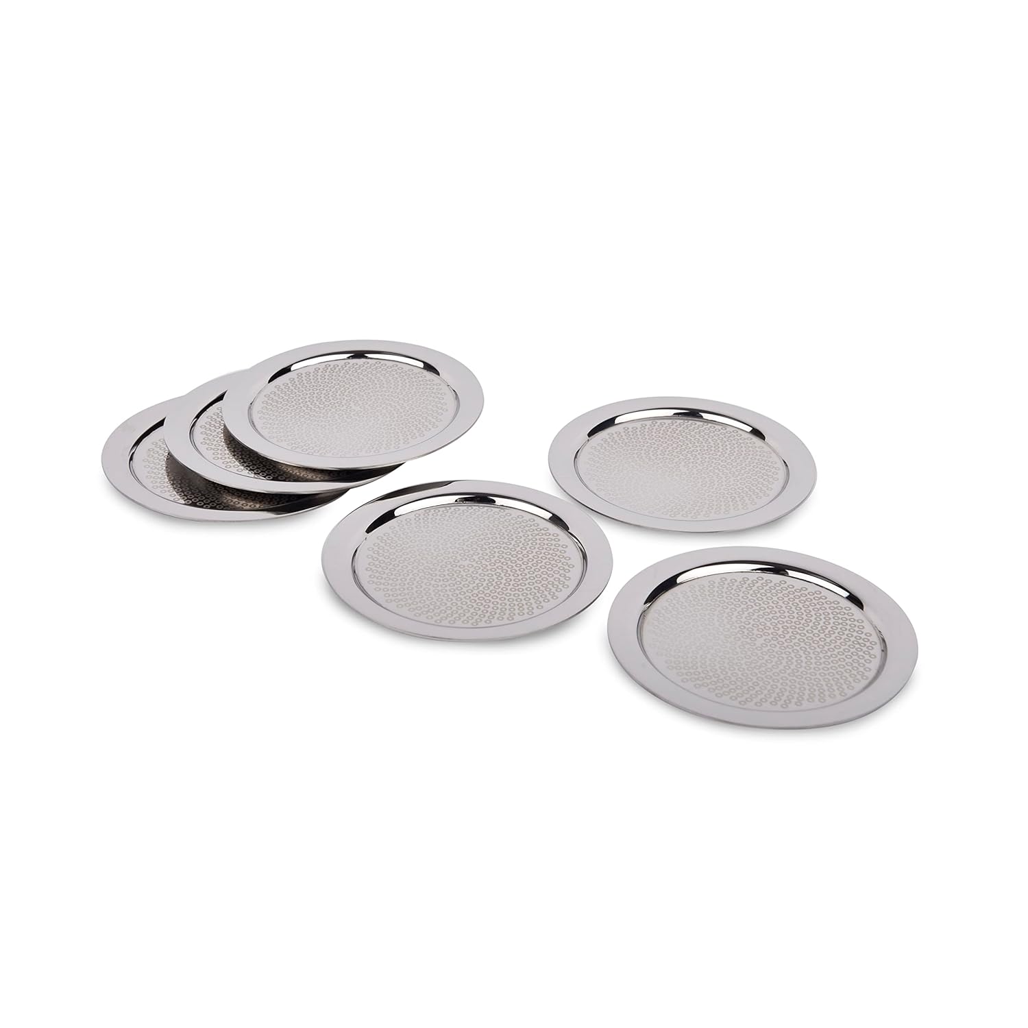 Stainless Steel Designer Round Coaster Pack Of 6 - Polka Series | Drink Glass Holder For Home, Counters Kitchen - Serve Ware, Dinnerware & Tableware