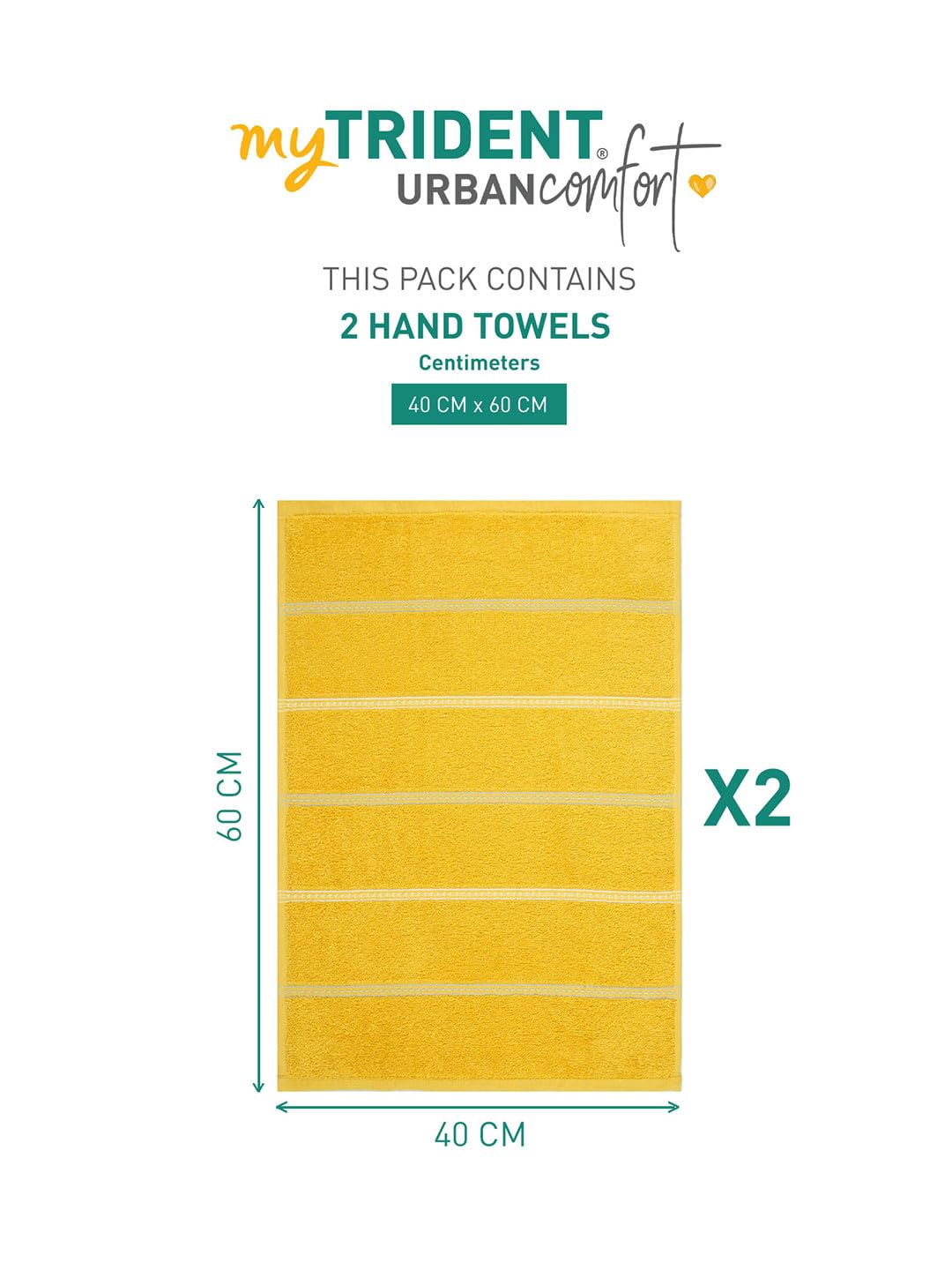 Mytrident Hand Towel Urban Comfort 400 Gsm | 100% Cotton Bath Towel (Drama Yellow)- Pack Of 2