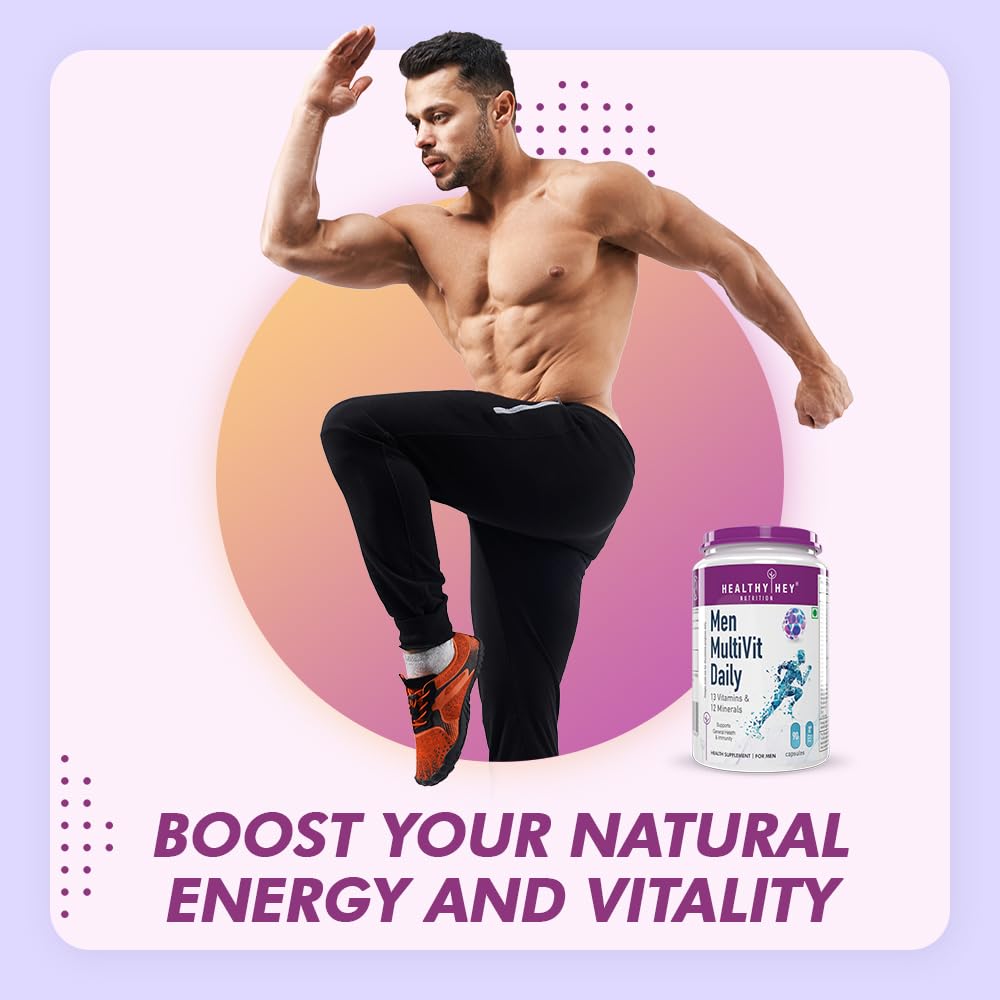 Healthyhey Nutrition Multivitamin For Men, Multi - Vit Daily With 13 Vitamins & 10 Minerals | 90 Vegetable Capsules , 150gm 0.3lbs