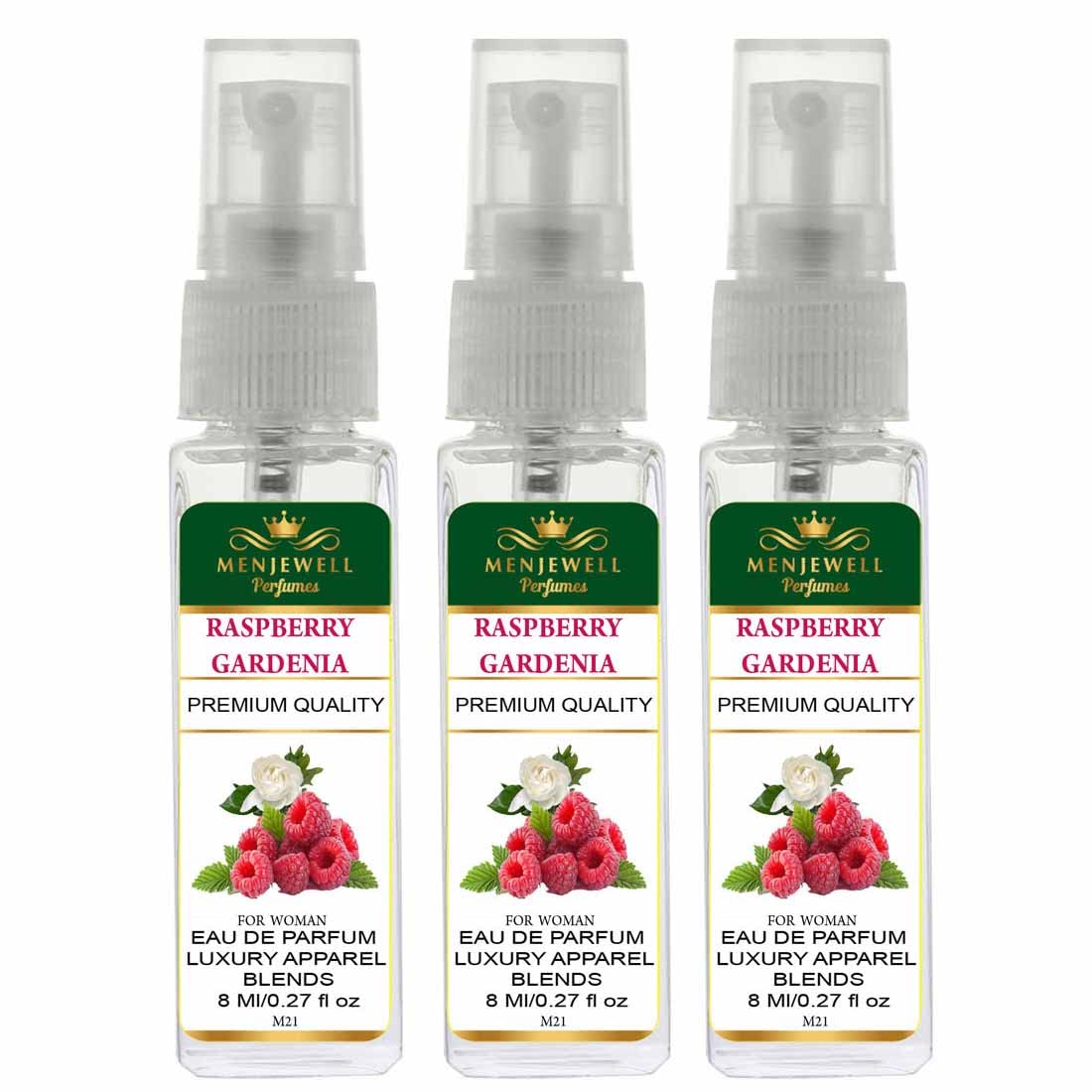 Menjewell Raspberry Gardenia Eau De Parfum For Woman 8ml 0.27 Fl.oz. Each Pack Of 3 | Luxury Apparel Parfum | Long Lasting