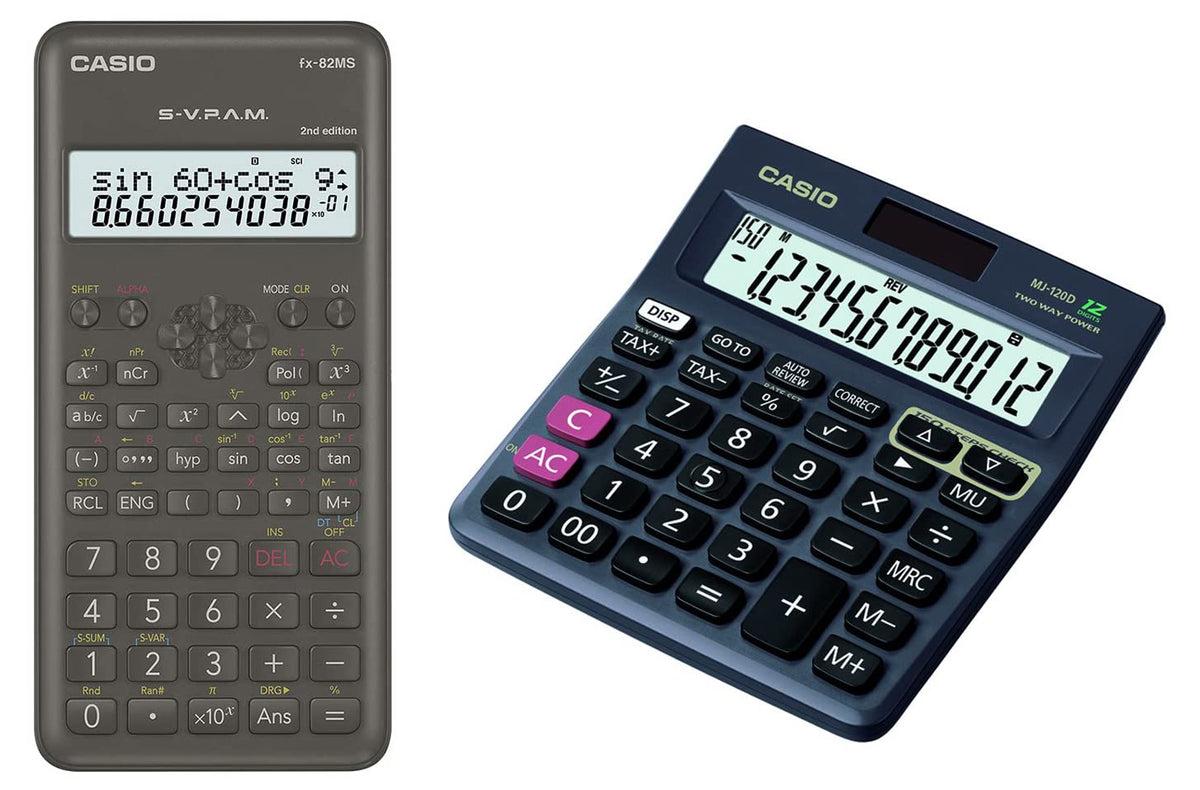 Casio FX-82MS 2nd Gen Scientific Calculator & Casio Desktop Calculator | 3 Years Warranty Solar & Battery Solar Powered