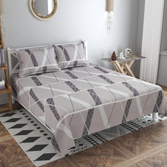 Double Bed Bedsheet With 2 King Size Pillow Covers - 90 X 90 Inches, Grey & White | Designer Printed 220 TC Cotton Feel For Summer Double Bed