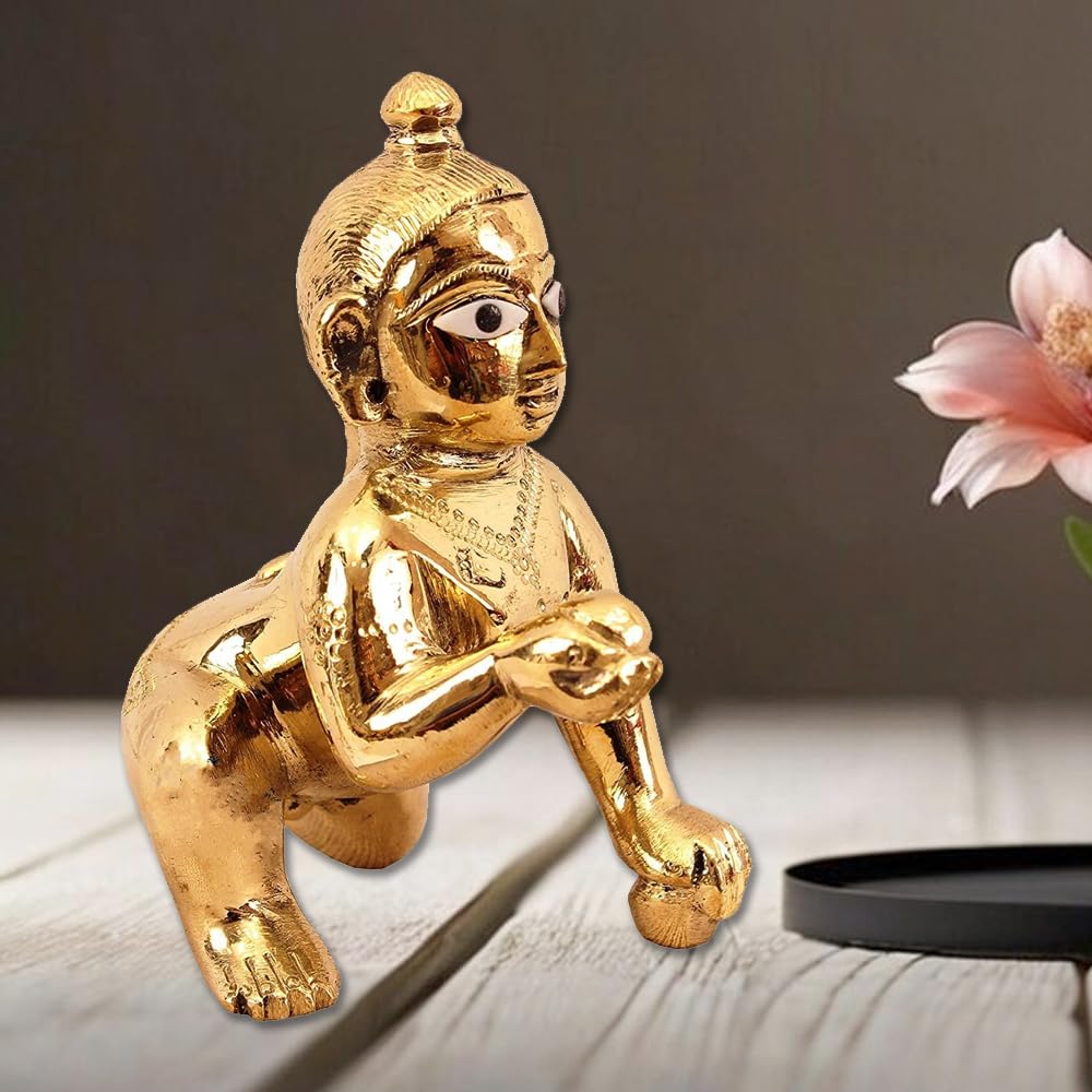 Laddu Gopal Statue, Bal Gopal Thakur Ji Idol, Gold, Brass, Small Size - No.1, 2, Antique Look, For Home, Tample, Mandir, Pooja Ghar, Best Gifts | Janmashtami Specials Statue