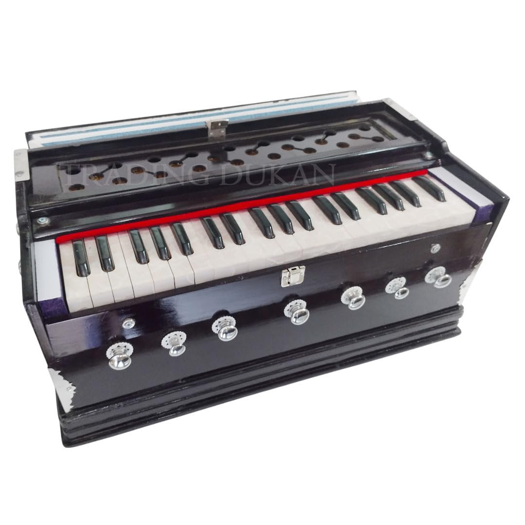 Musical Instrument Harmonium - 7 Stoppers, 39 Smooth Conditioned Keys, Double Bellow, Two Reeds (Base- Male), Perfect For Every Octave | Compact & Portable Design