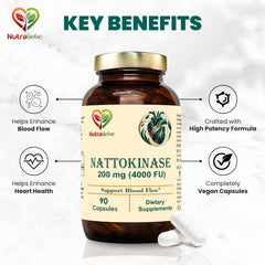 Nutraliebe Nattokinase 200mg With 4000 Fu - Supports Circulatory Health | 90 Vegan Capsules, 150gm 0.3lbs