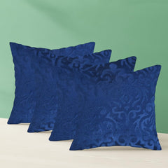 Microfiber Square Pillow Cushion For Sofa & Bed, Navy Blue - 24 X 24 Inch | Soft, Fluffy For Comfort & Back Support | Breathable, Washable | Premium Velvet Outer Cover With Zip - Set Of 4