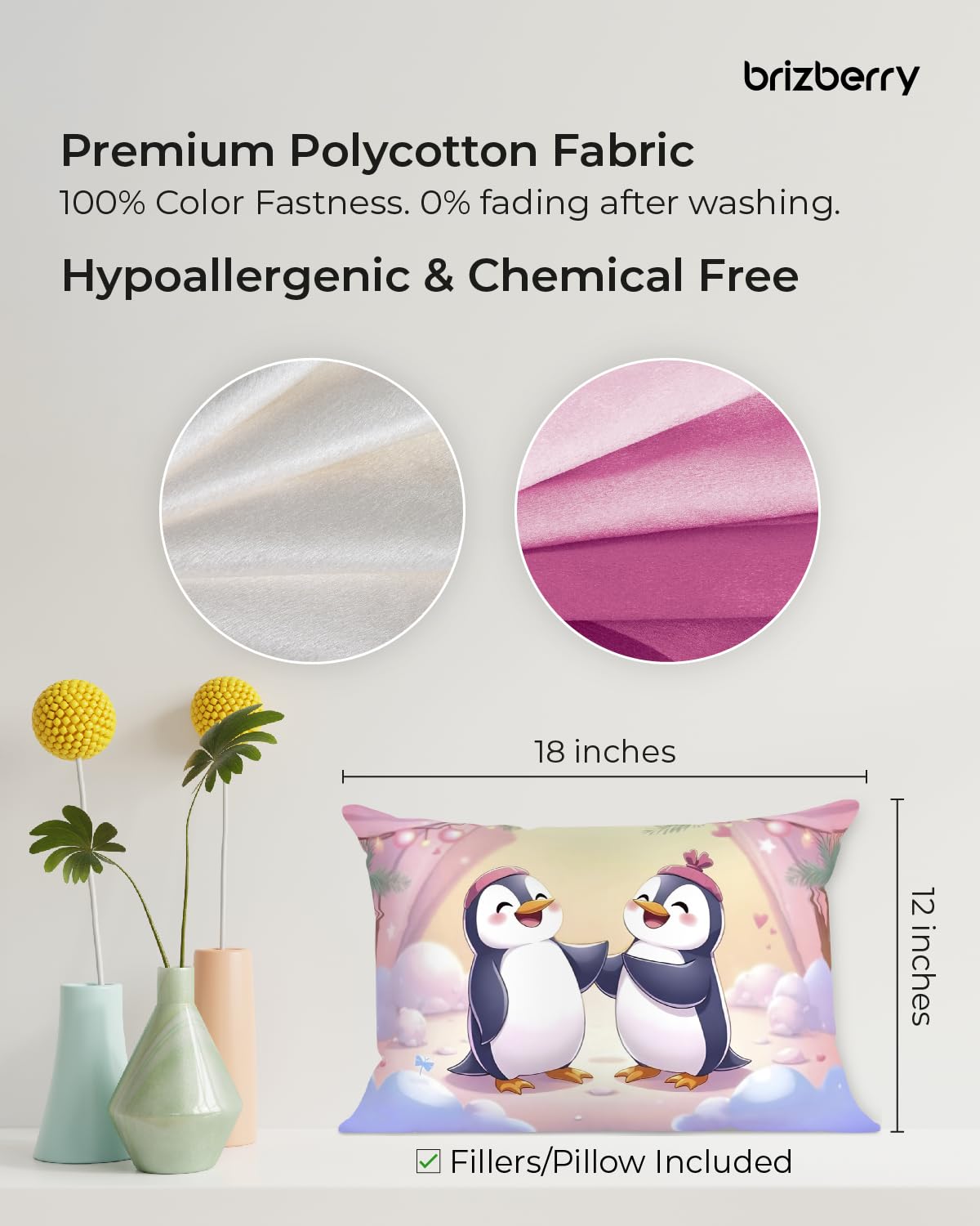 Baby Kids Pillow Cushion, Super Soft Fabric, Animal & Cartoon Prints - 12x18 Inches | For 3 Years To 8 Years, Dual Sided Design, Durable & Easy Care | Multi-Purpose, Made In India - Design 22