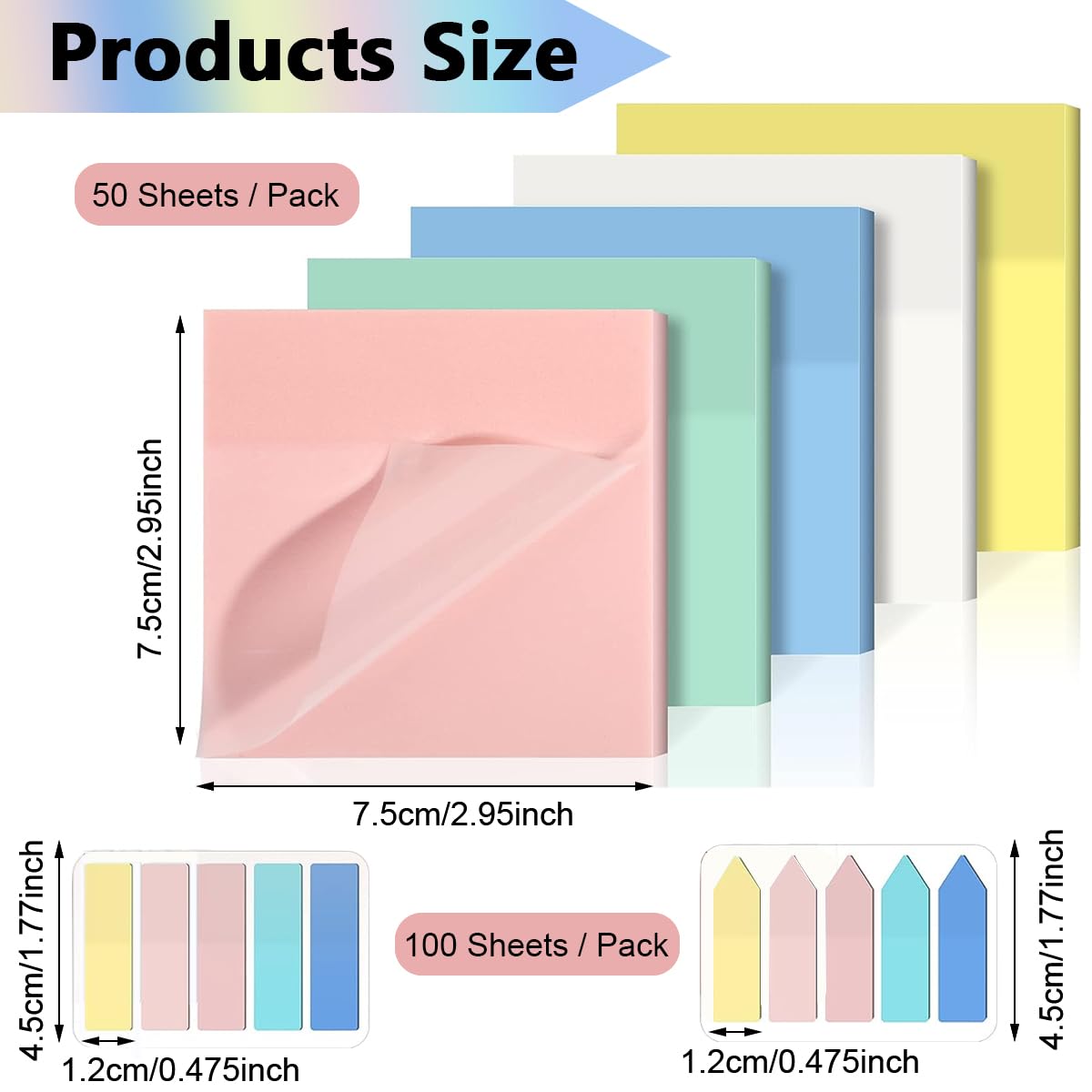 650 Sheets Sticky Notes Multi-Colored, Transparent, Waterproof & Writable, Self-Adhesive