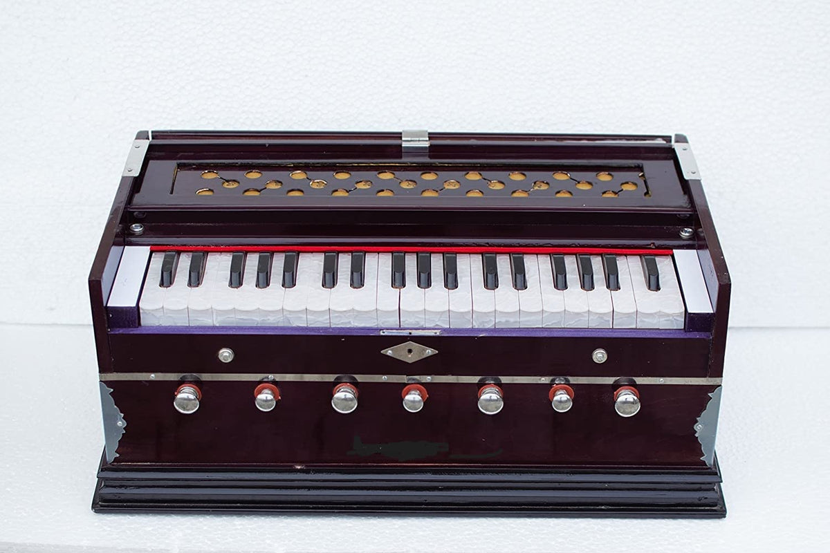 Professional Wooden Harmonium - 3 1/4 Octave, Double Fold Bellow, 39 Keys, 7 Stopper, 2 Reeds (Bass- Male)