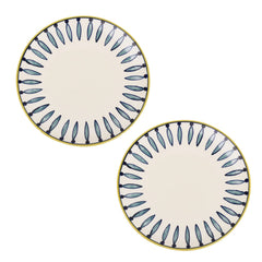 Hand Painted Ceramic Dinner Serving Plates Set Of 2 - White & Blue, 10 Inches | Full Plates - Ceramic Platter - Kyoto Collection