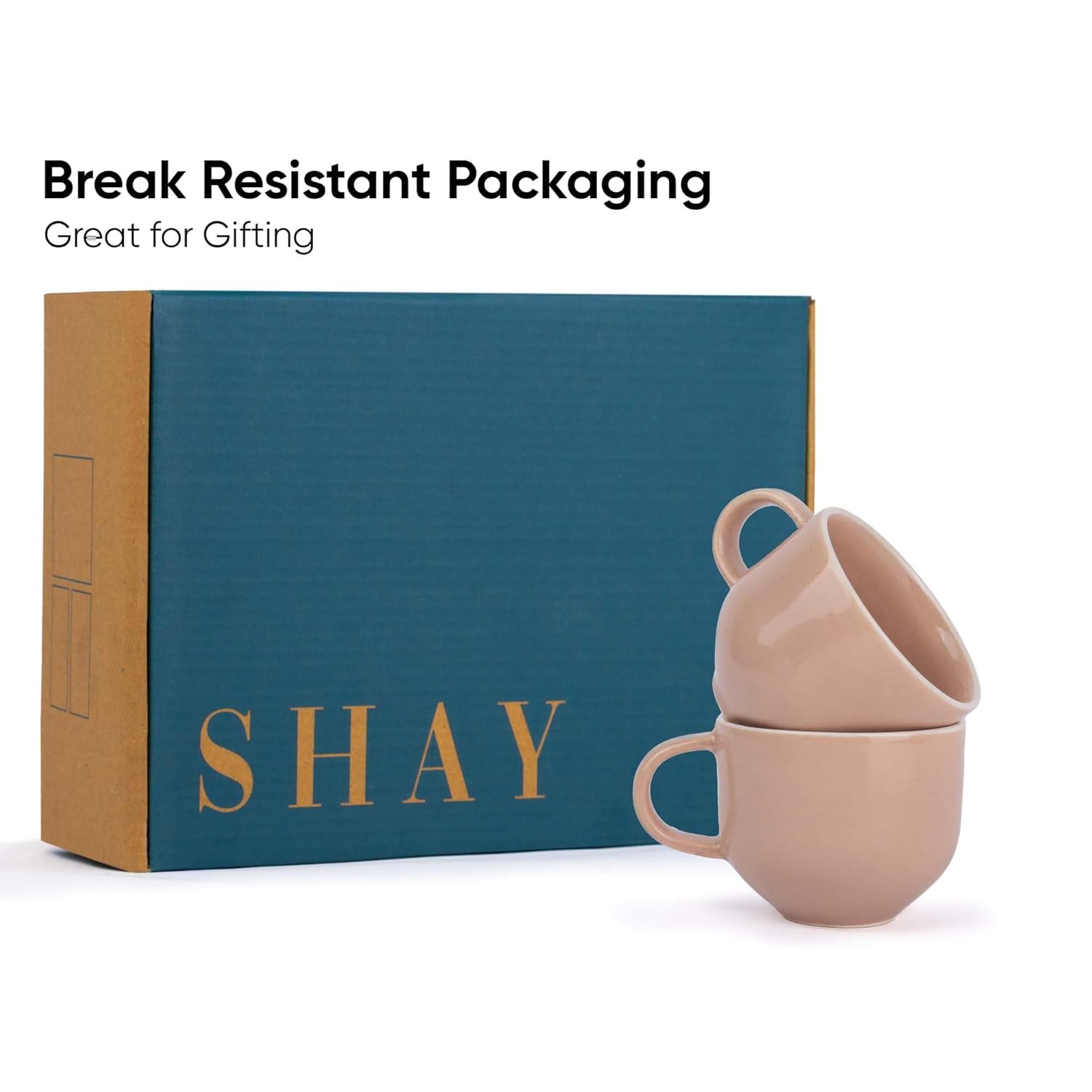 Ceramic Tea Cups Set Of 6 - Nude Rim, 200ml Each | Tea Cup Set Of 6 - Premium Stoneware Tea Set With Glossy Finish | Ceramic Tea Cup - Small Cups For Tea | Microwave Safe & Dishwasher Safe