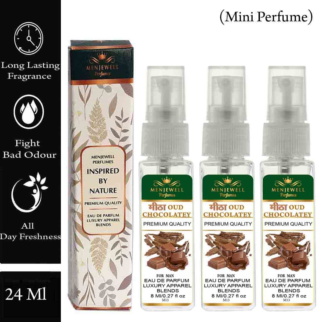 Menjewell Mitha Oud Chocolatey Eau De Parfum For Man 8ml 0.27 Fl.oz. Each Pack Of 3 | Luxury Apparel Parfum | Long Lasting