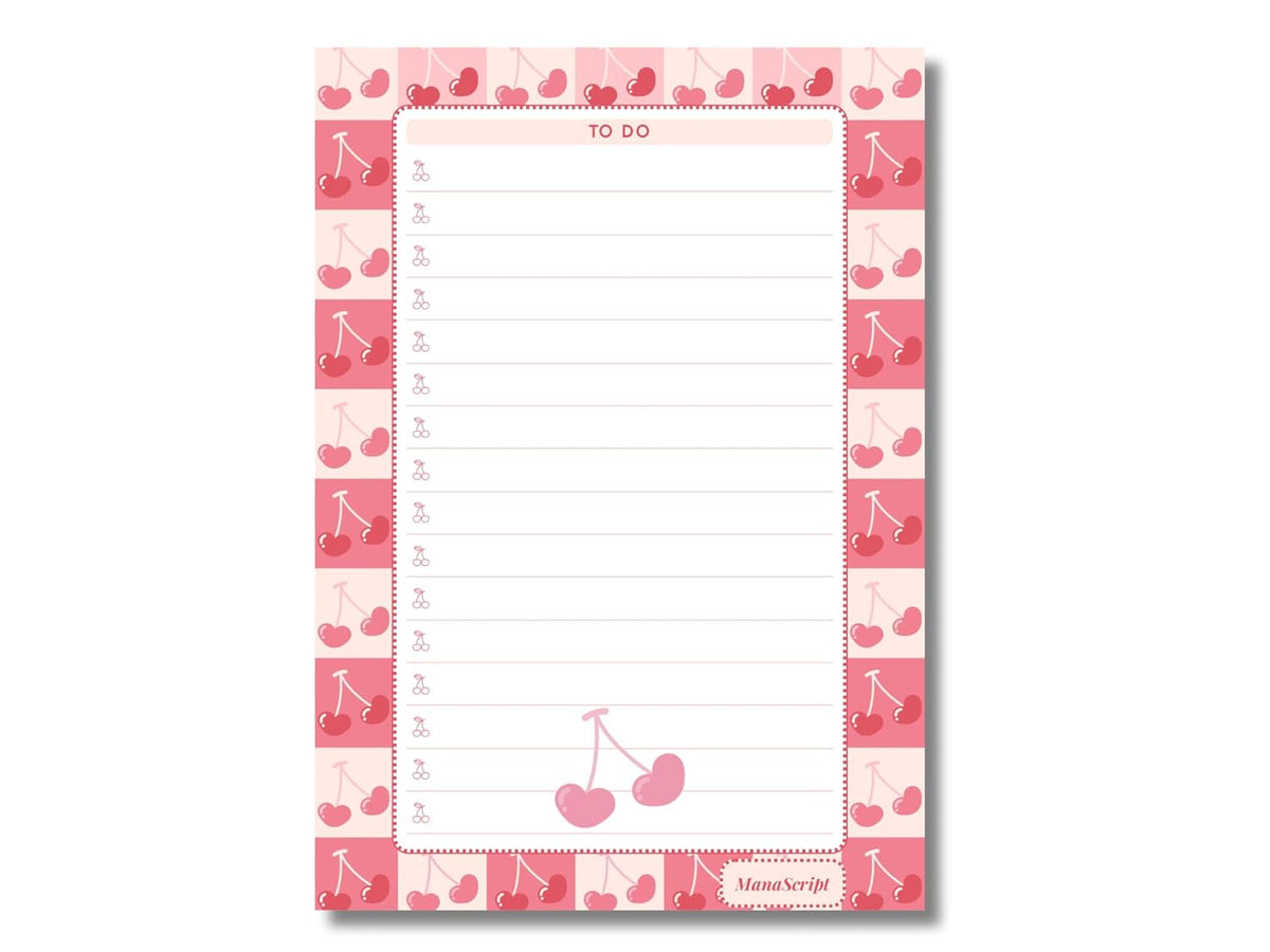 A5 Notes/To Do List Notepad, Beautiful Daily Checklist Pad, Tear-Off Sheets (Cherries) Pack Of 1