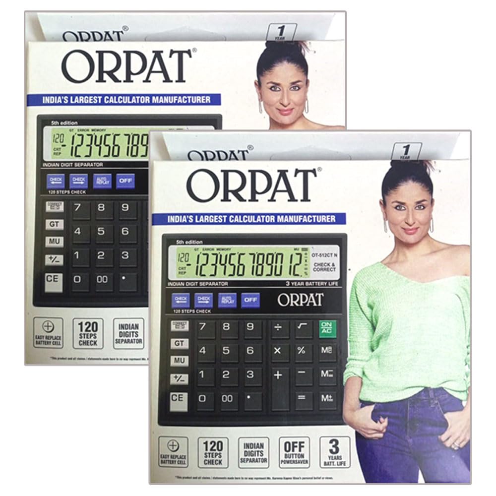 Orpat Ot-512CTN Calculator - Set Of 2 | 12 Digits Display - 120 Steps Check, Mark Up, Grand Total And Correct