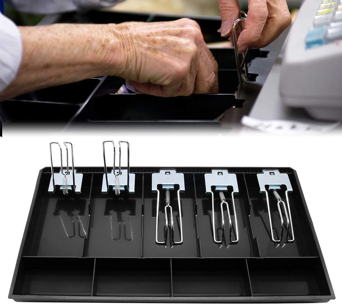 Abs Plastic Cash Drawer Organizer Tray, Cashier Drawer Box With Coin Slot, Bill Counter Cash Box With 5 Bills 4 Coins For Petty Cash Money Storage Box, Special Feature - Locking
