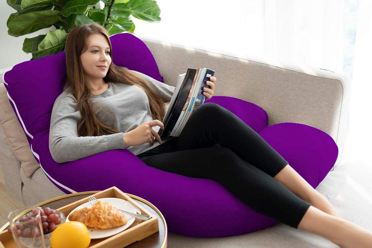 Premium Multipurpose Microfiber Pregnancy Pillow For Pregnant Women - Purple | 100% Cotton, Zippered Cover, Lightweight, Removable Cover, Full Body Pillow, Soft Pillow - Pack Of 1