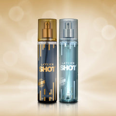 Layer'r Shot Gold Iconic + Power Play Fragrant Body Spray 135ml 4.56 Fl.oz. Each Pack Of 2 | Ideal For Men