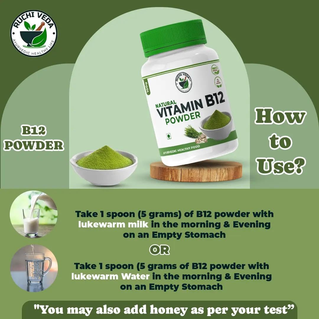 Ruchi Veda Vitamin B12 Powder , Increase B12, Boost Immunity, Digestion & Energy Naturally With Plant - Based Powder | 100gm 0.2lbs